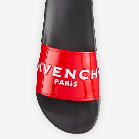 💕HP💕Givenchy red women’s glossy logo rubber pool slide sandals - Picture 4 of 14